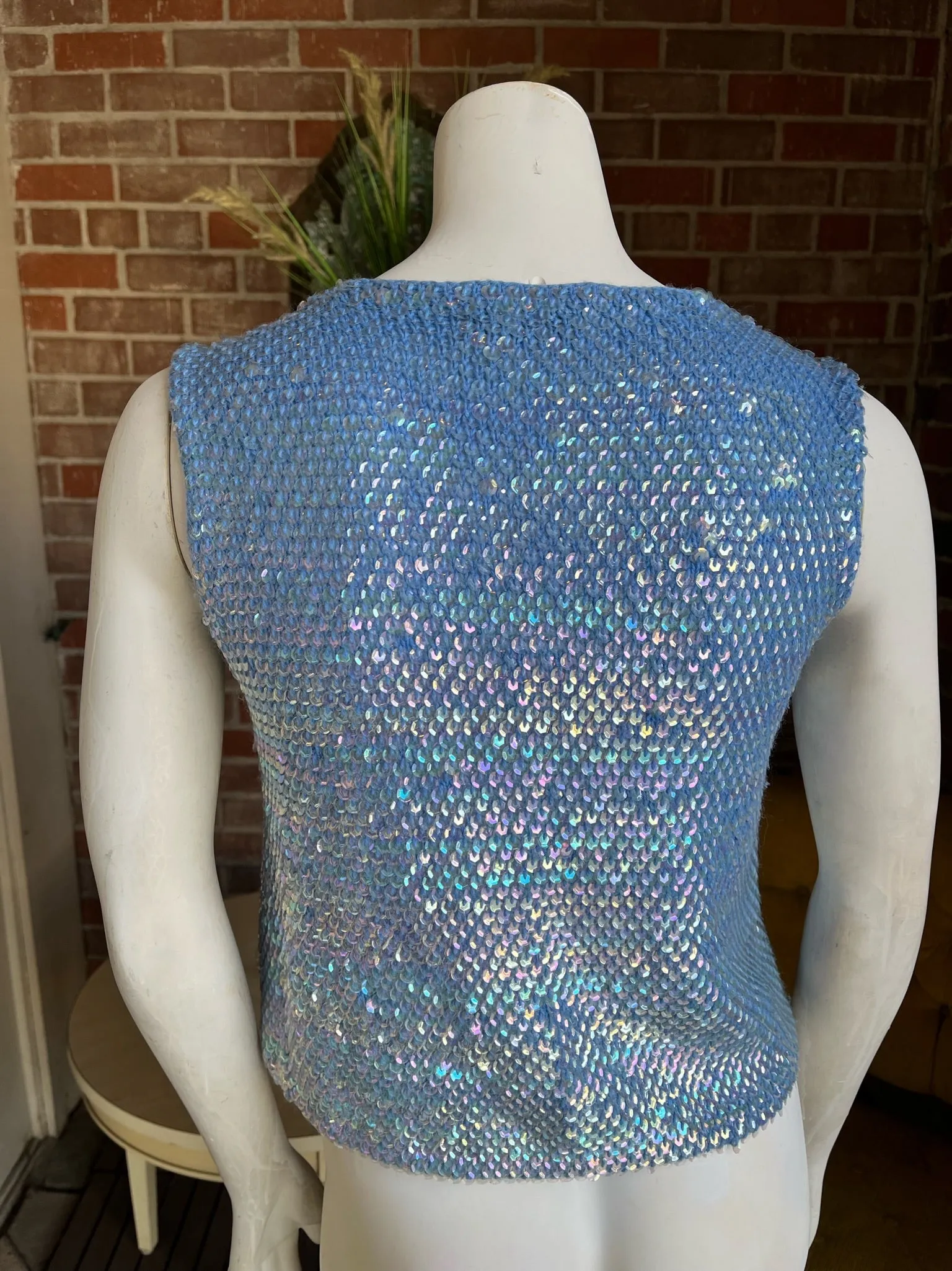 1960s Pastel Blue Sequined Knit Top