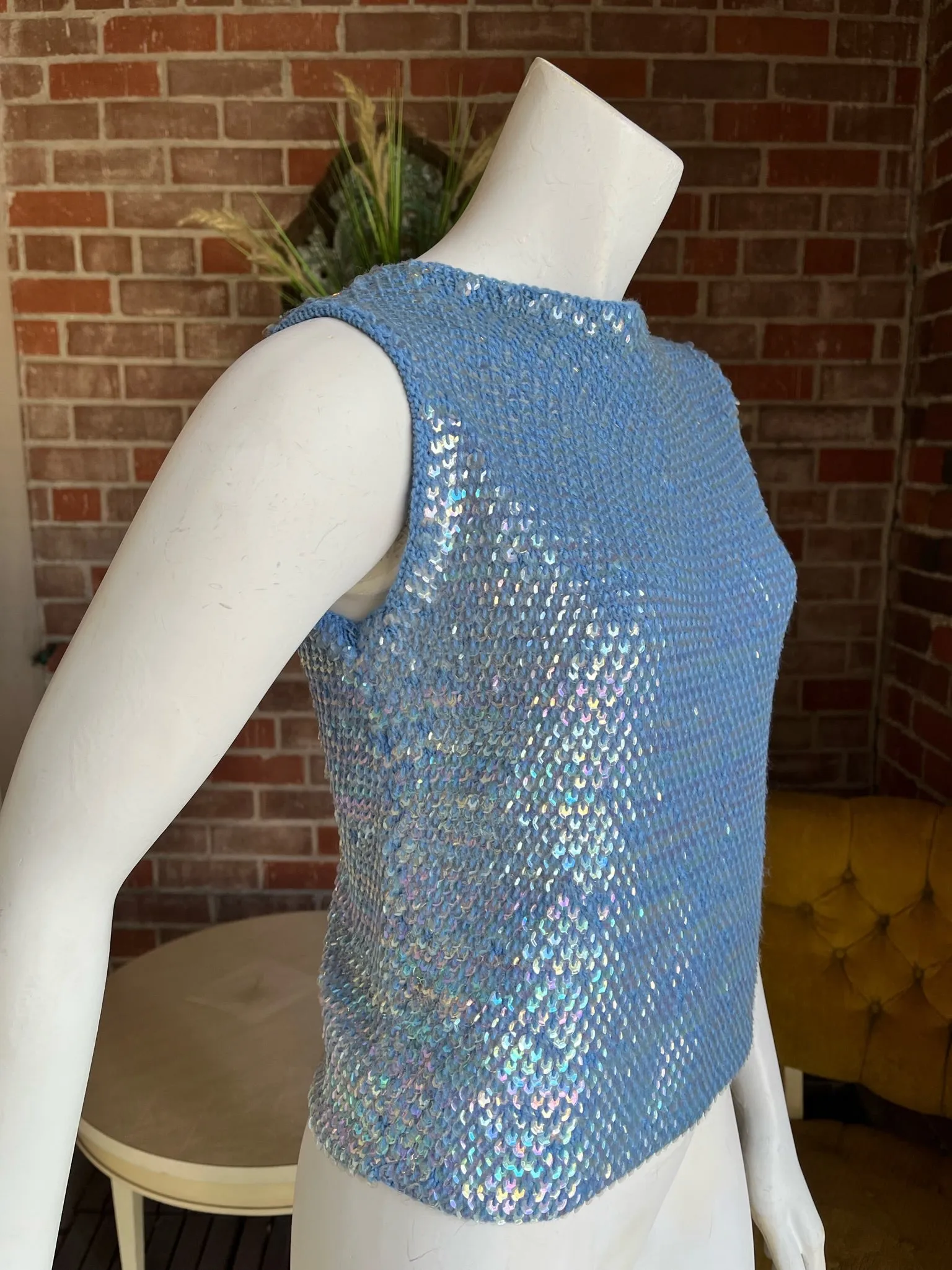 1960s Pastel Blue Sequined Knit Top