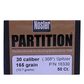 30 Caliber Bullets - Partition, 165 Grains, Spitzer, Per 50