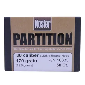 30 Caliber Bullets - Partition, 170 Grains, Round Nose, Per 50