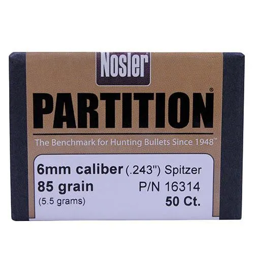 6mm Bullets - Partition,  85 Grains, Spitzer, Per 50