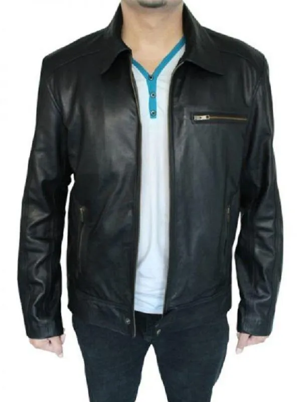 Aaron Paul 'Need For Speed' Inspired Black Leather Racing Jacket - Movie Replica Gear