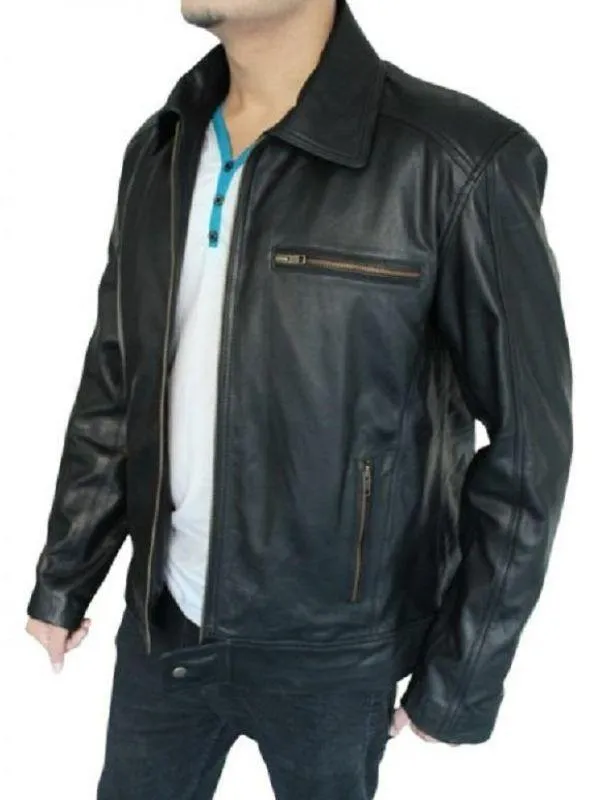 Aaron Paul 'Need For Speed' Inspired Black Leather Racing Jacket - Movie Replica Gear