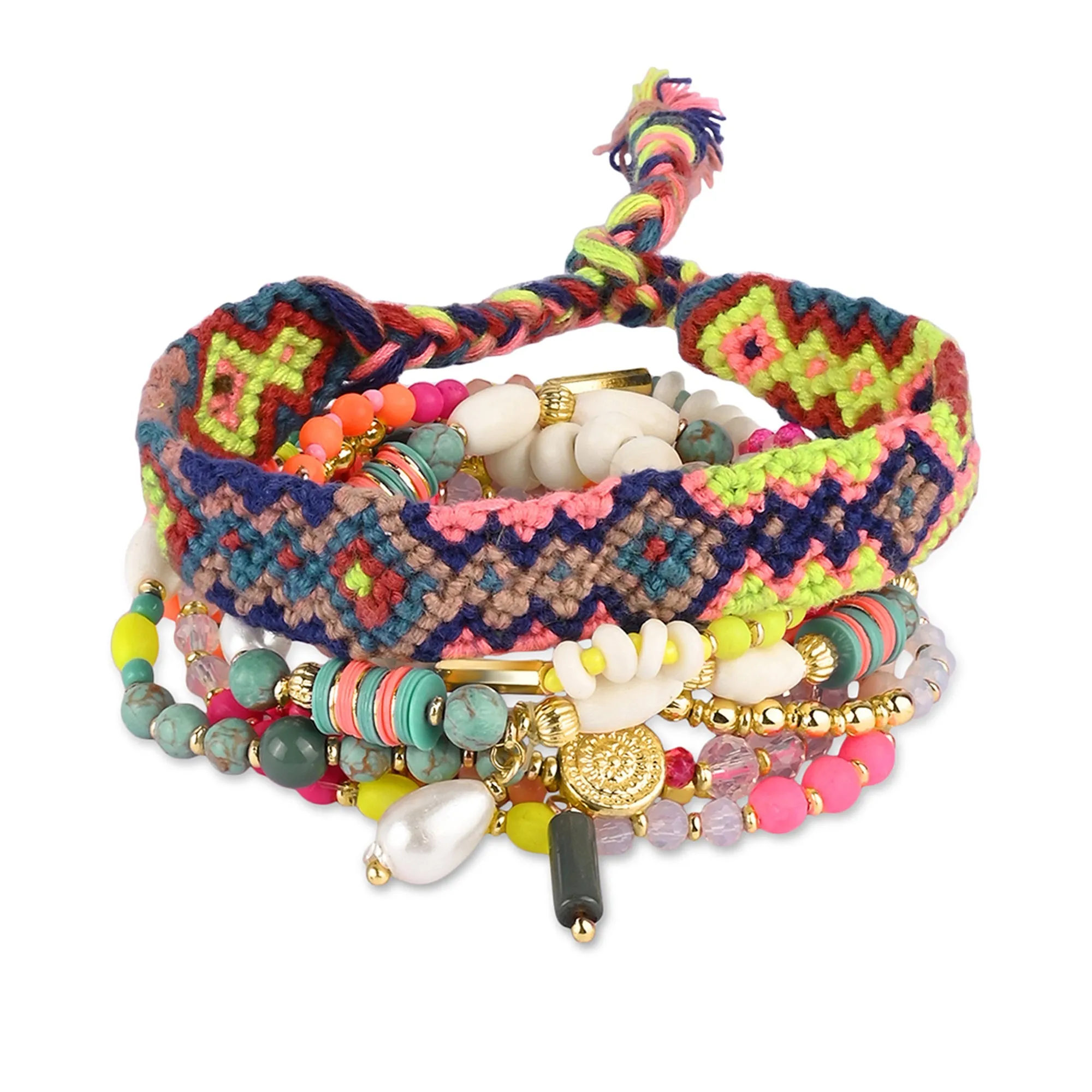 Accessorize London  Women's Multi Beaded Woven Bracelet Pack