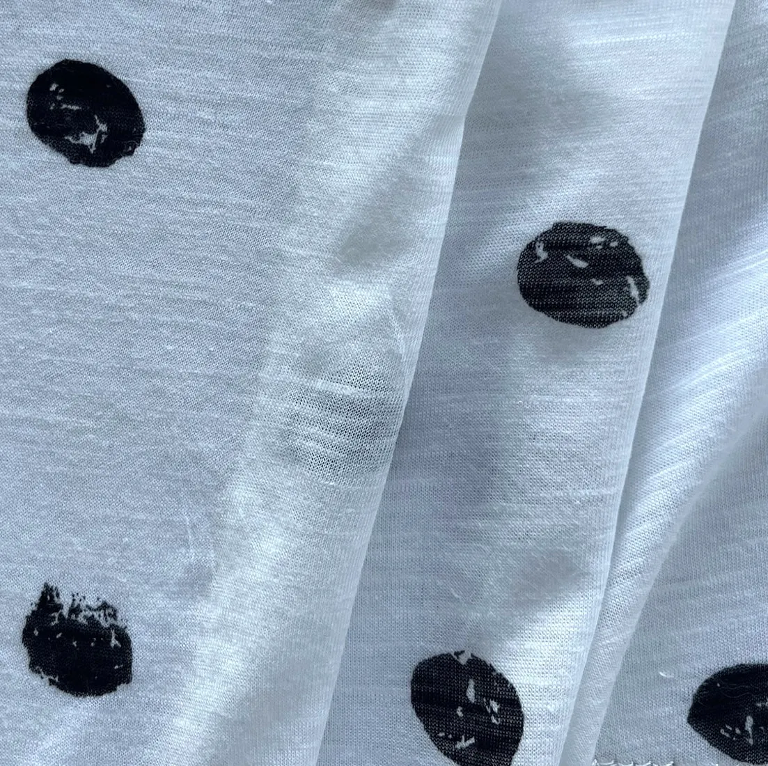 Airy Black & White Organic Dots Slubby Cotton Tissue Jersey Knit (Made in Japan)