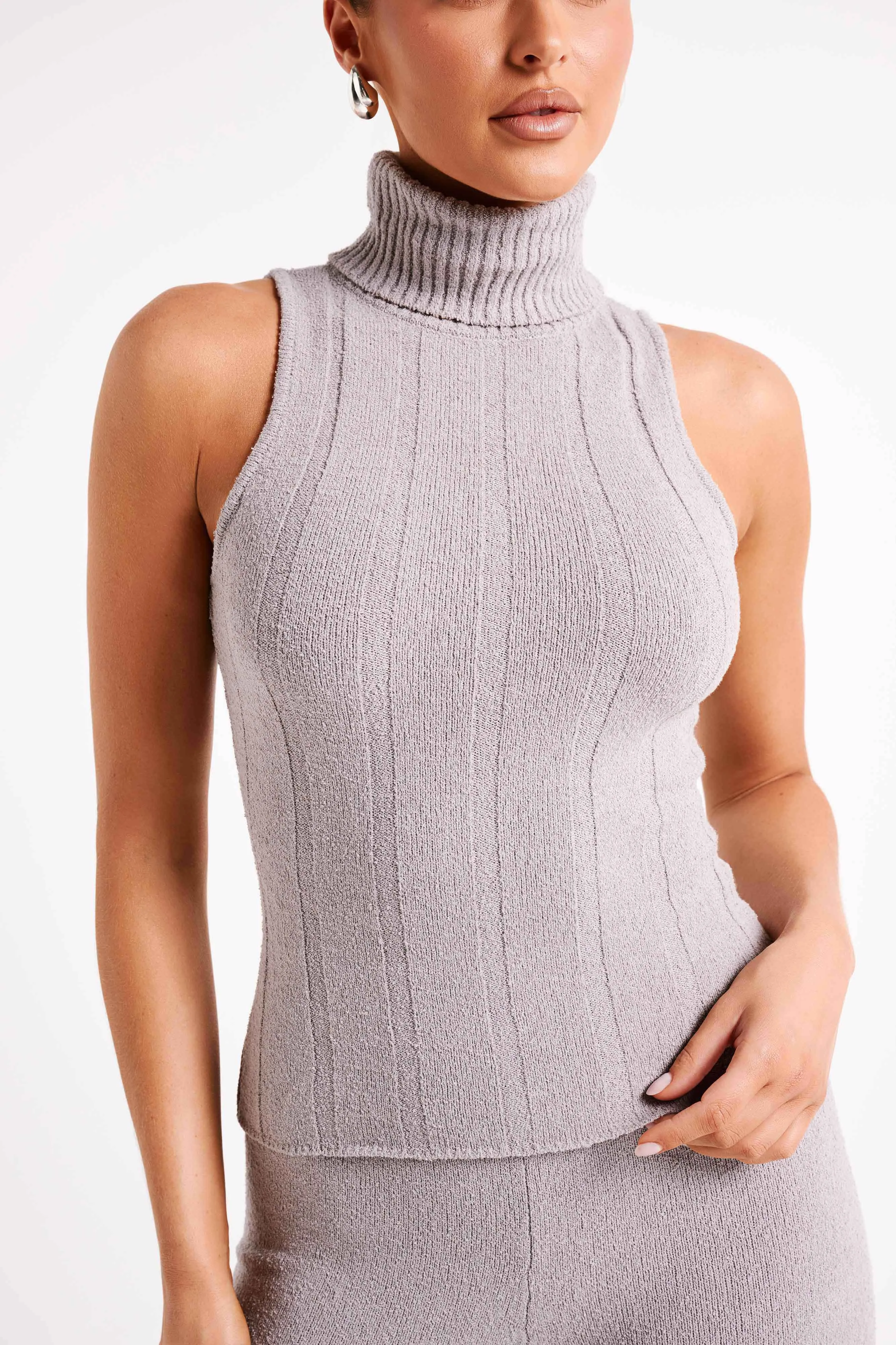 Angelina Ribbed Turtleneck - Grey Marle