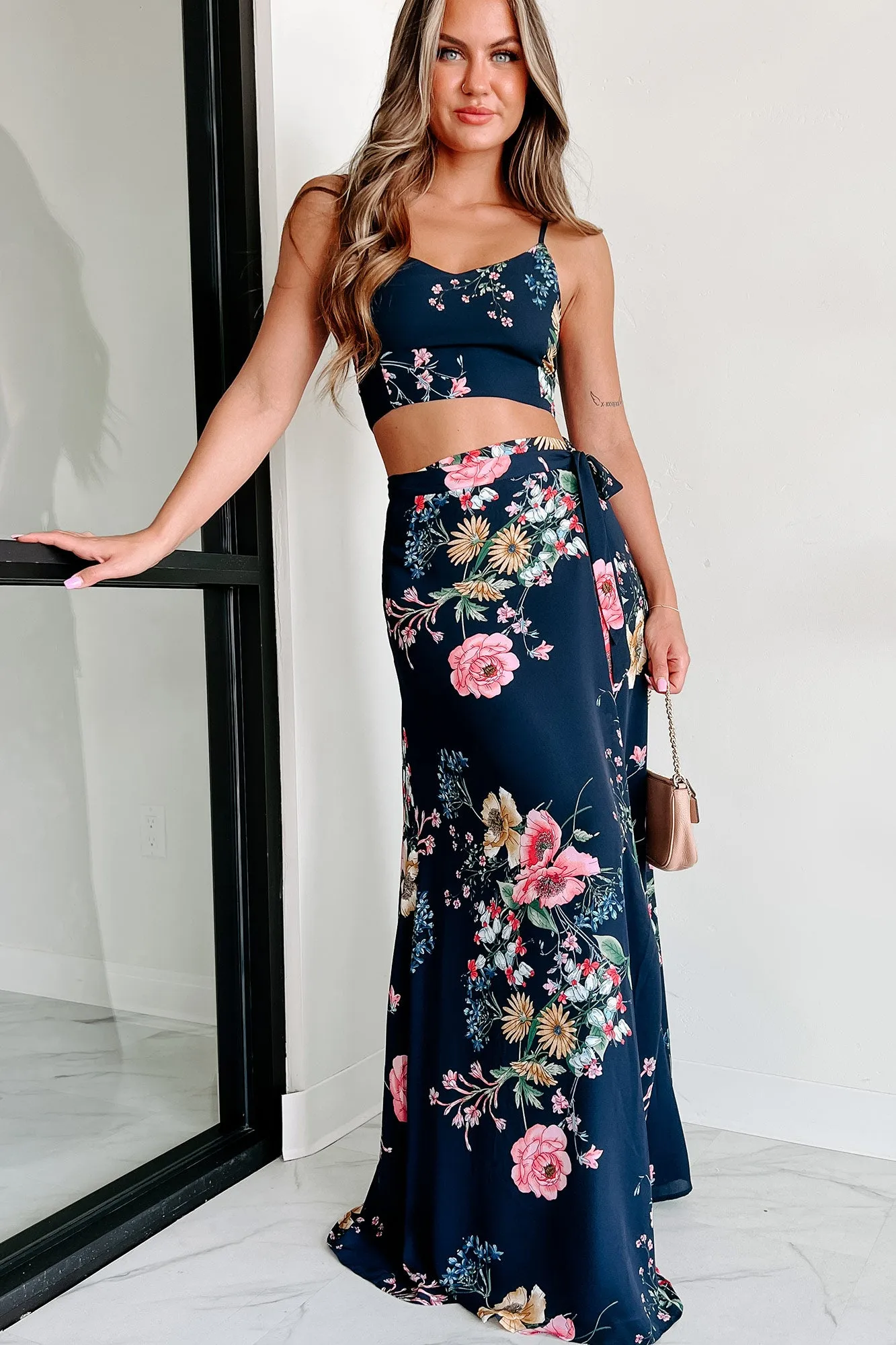 Annalise Floral Crop Top & Wrap Skirt Set (Navy Multi)