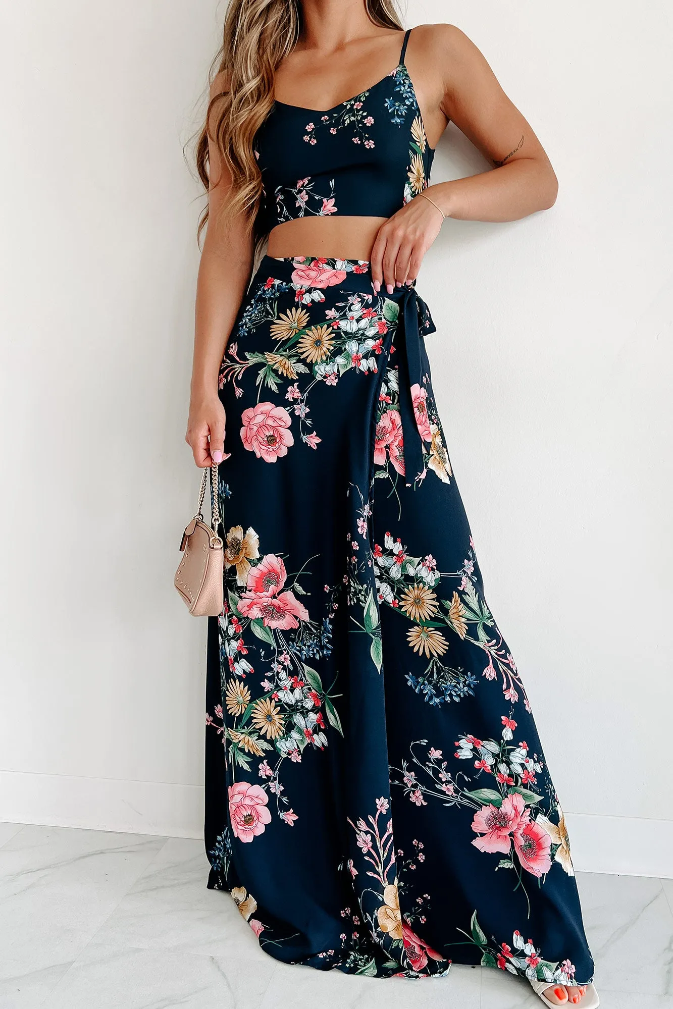 Annalise Floral Crop Top & Wrap Skirt Set (Navy Multi)