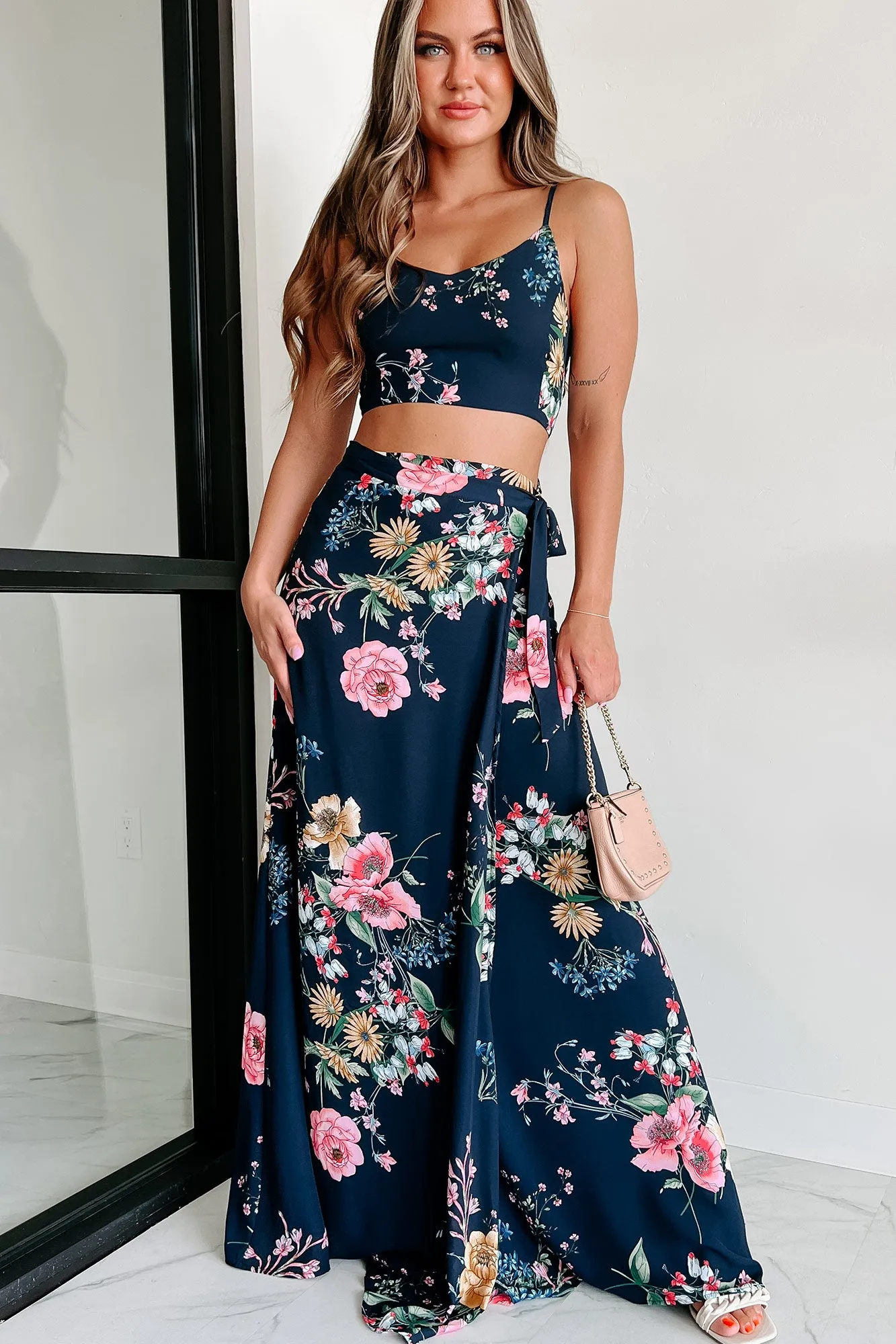 Annalise Floral Crop Top & Wrap Skirt Set (Navy Multi)