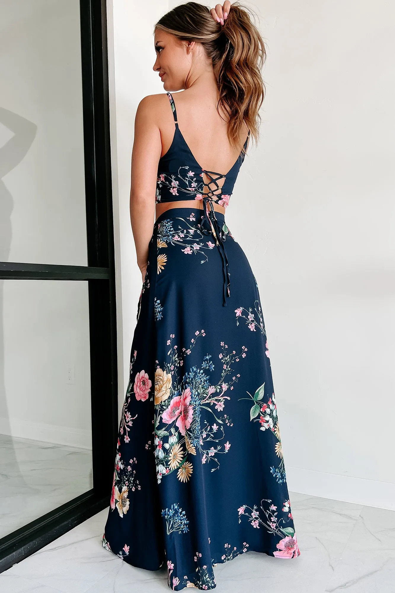 Annalise Floral Crop Top & Wrap Skirt Set (Navy Multi)