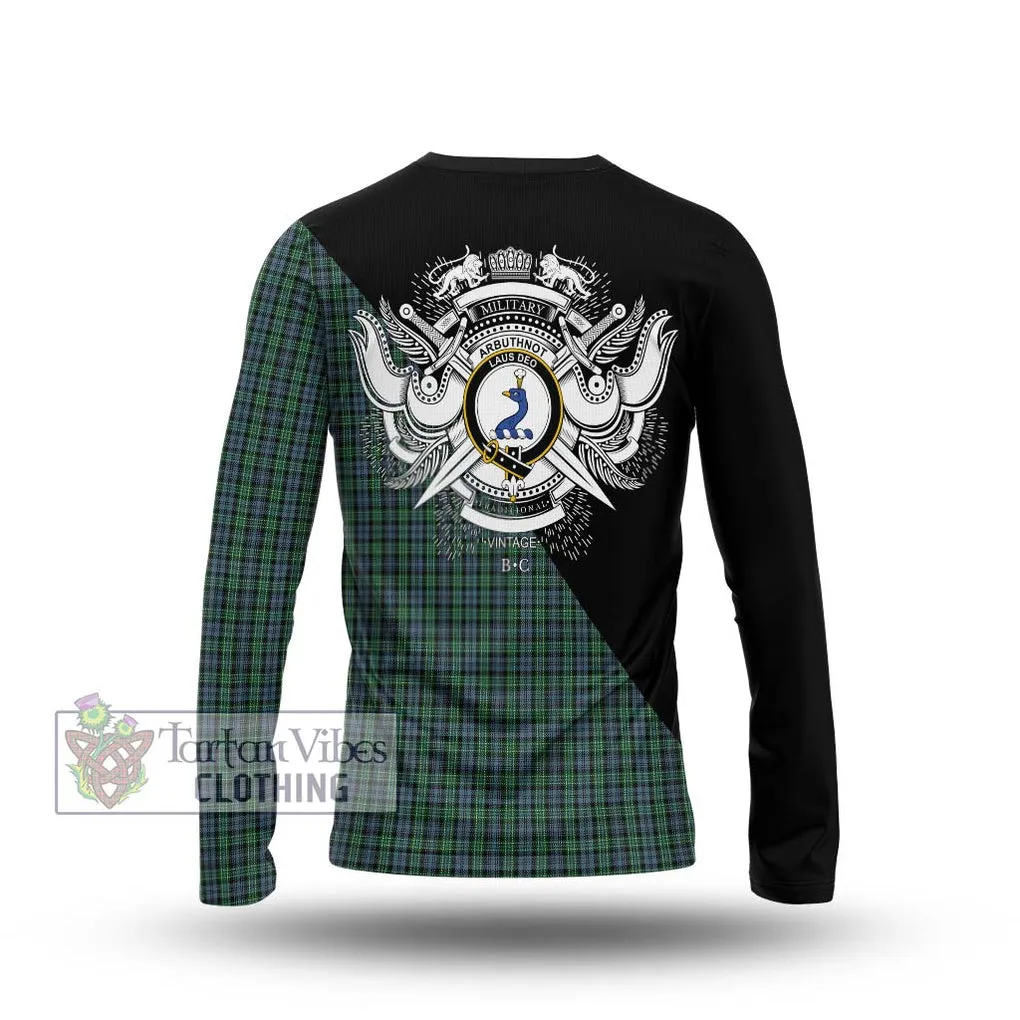 Arbuthnot Tartan Long Sleeve T-Shirt with Family Crest and Military Logo Style