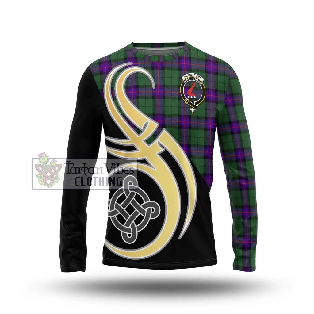 Armstrong Modern Tartan Long Sleeve T-Shirt with Family Crest and Celtic Symbol Style