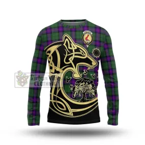 Armstrong Modern Tartan Long Sleeve T-Shirt with Family Crest Celtic Wolf Style