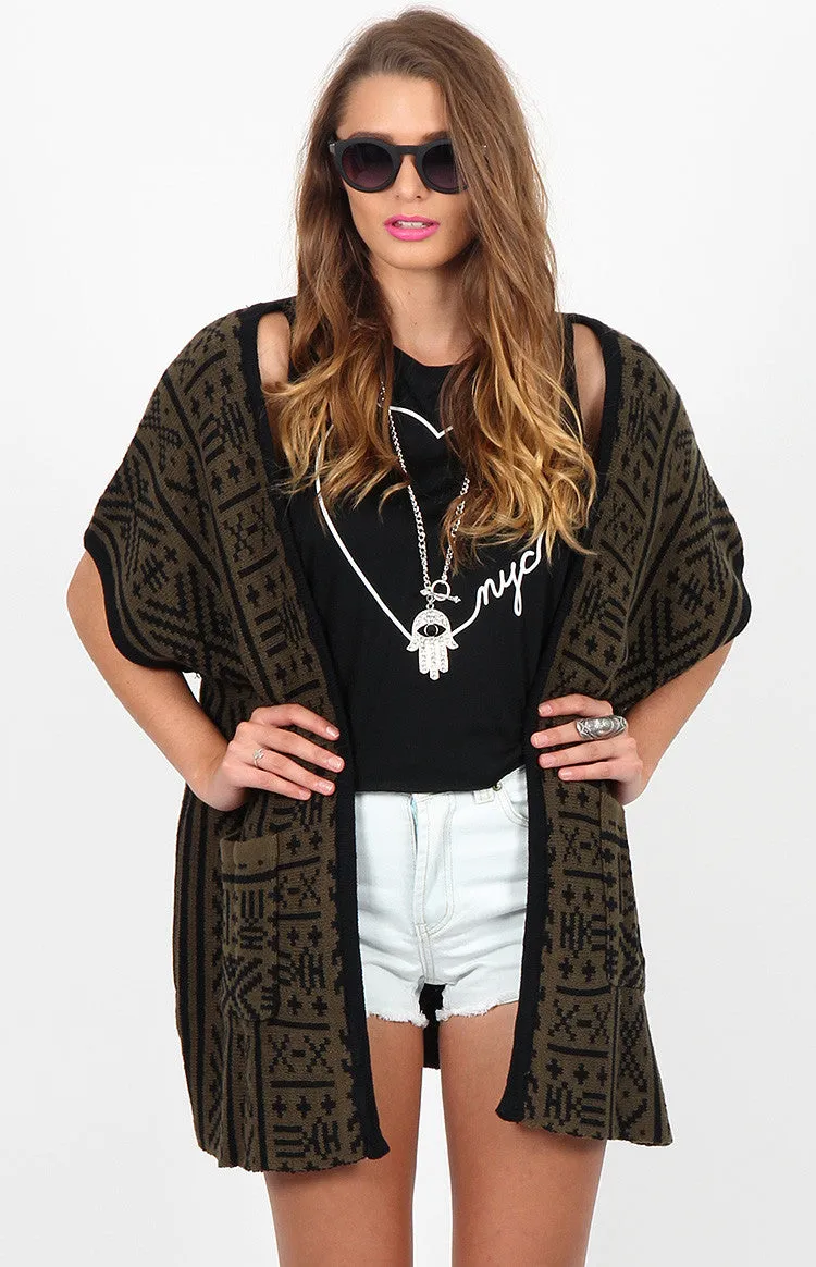 Aztec Geo Cardi Khaki