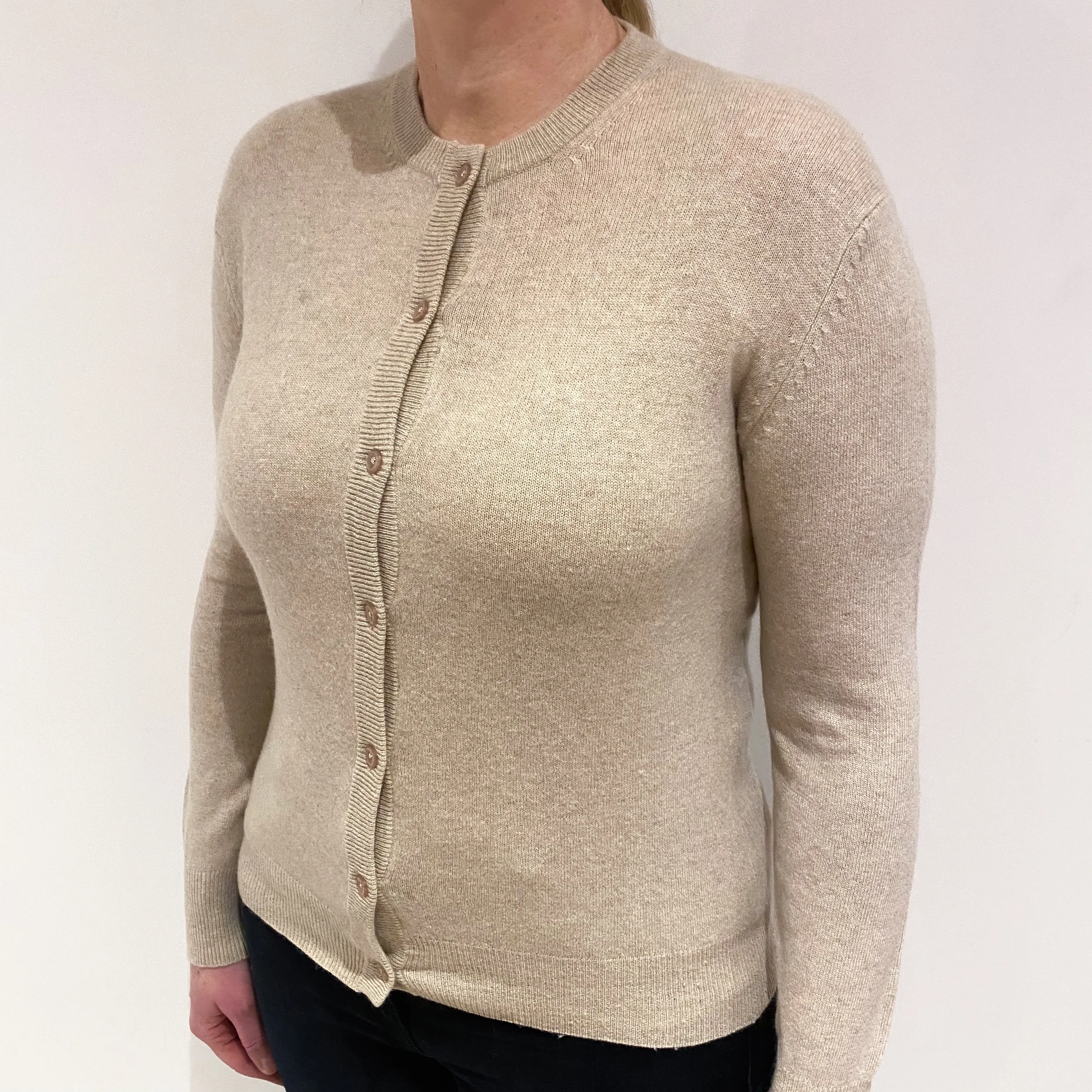 Beige Cashmere Crew Cardigan Large