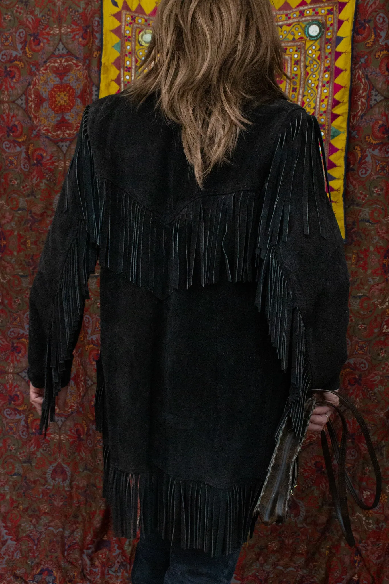 Black Leather Fringed 70's Jacket