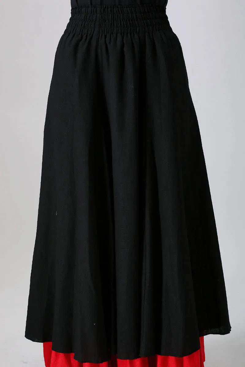 Black maxi skirt with red layerd hem 780#