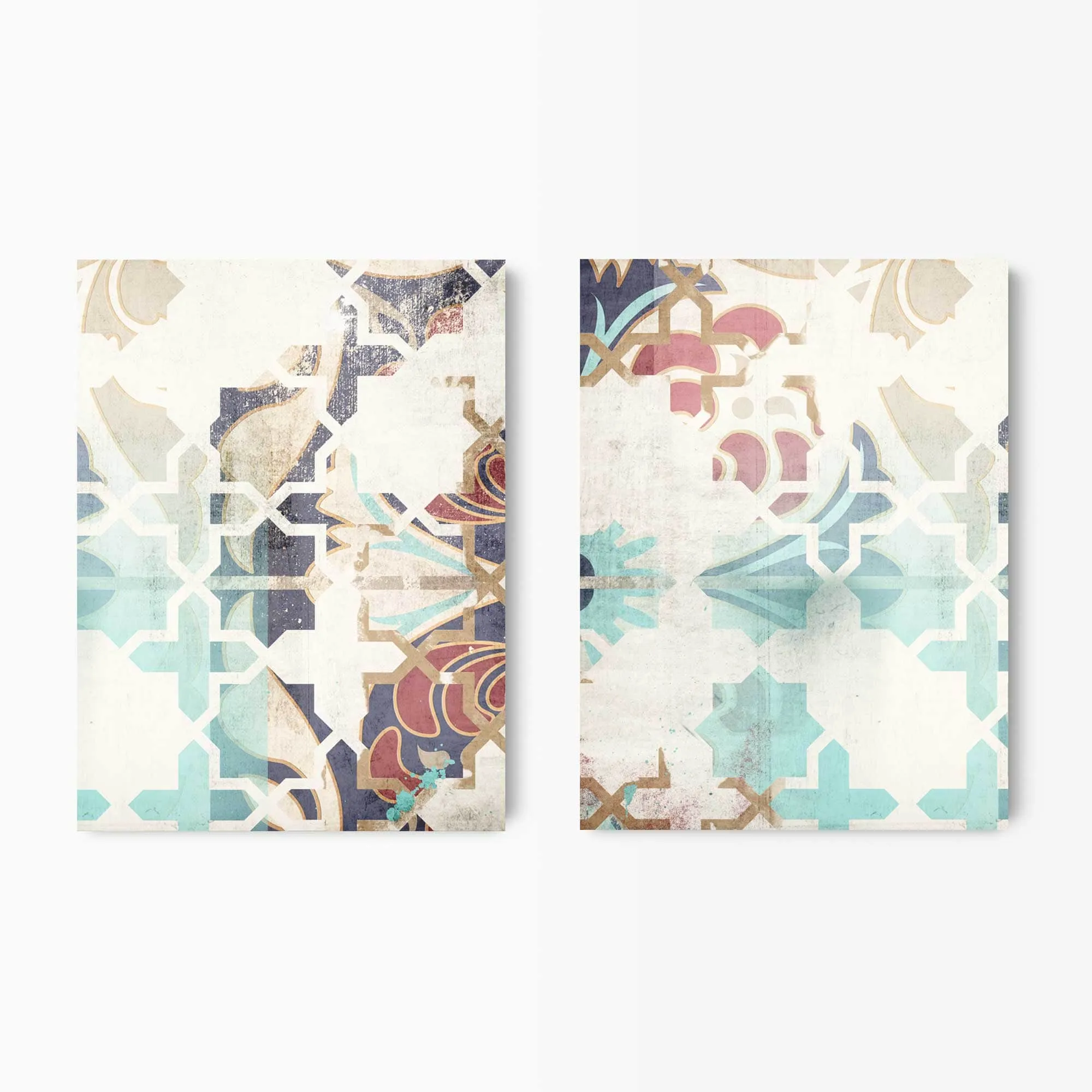 Blue Moroccan Tiles Wall Art Set