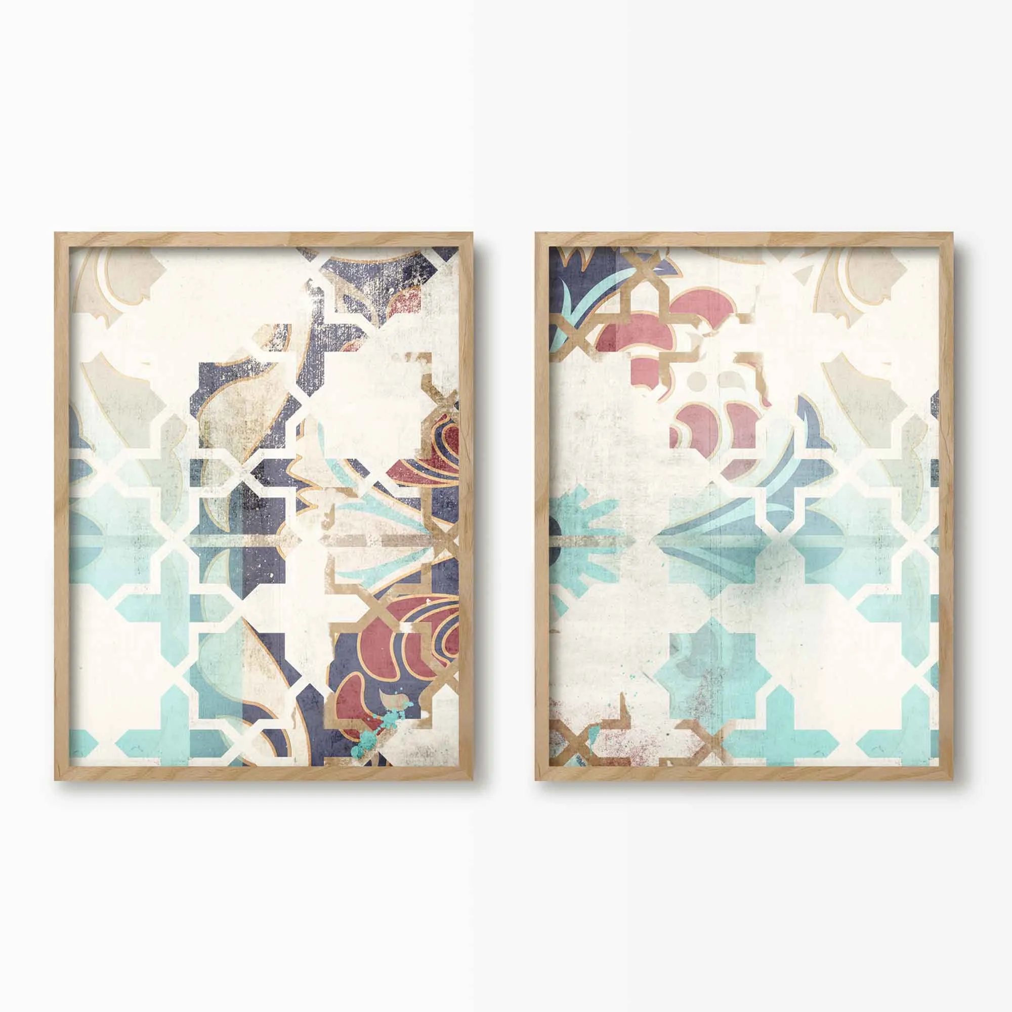 Blue Moroccan Tiles Wall Art Set