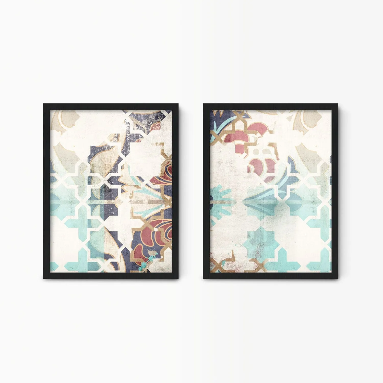 Blue Moroccan Tiles Wall Art Set