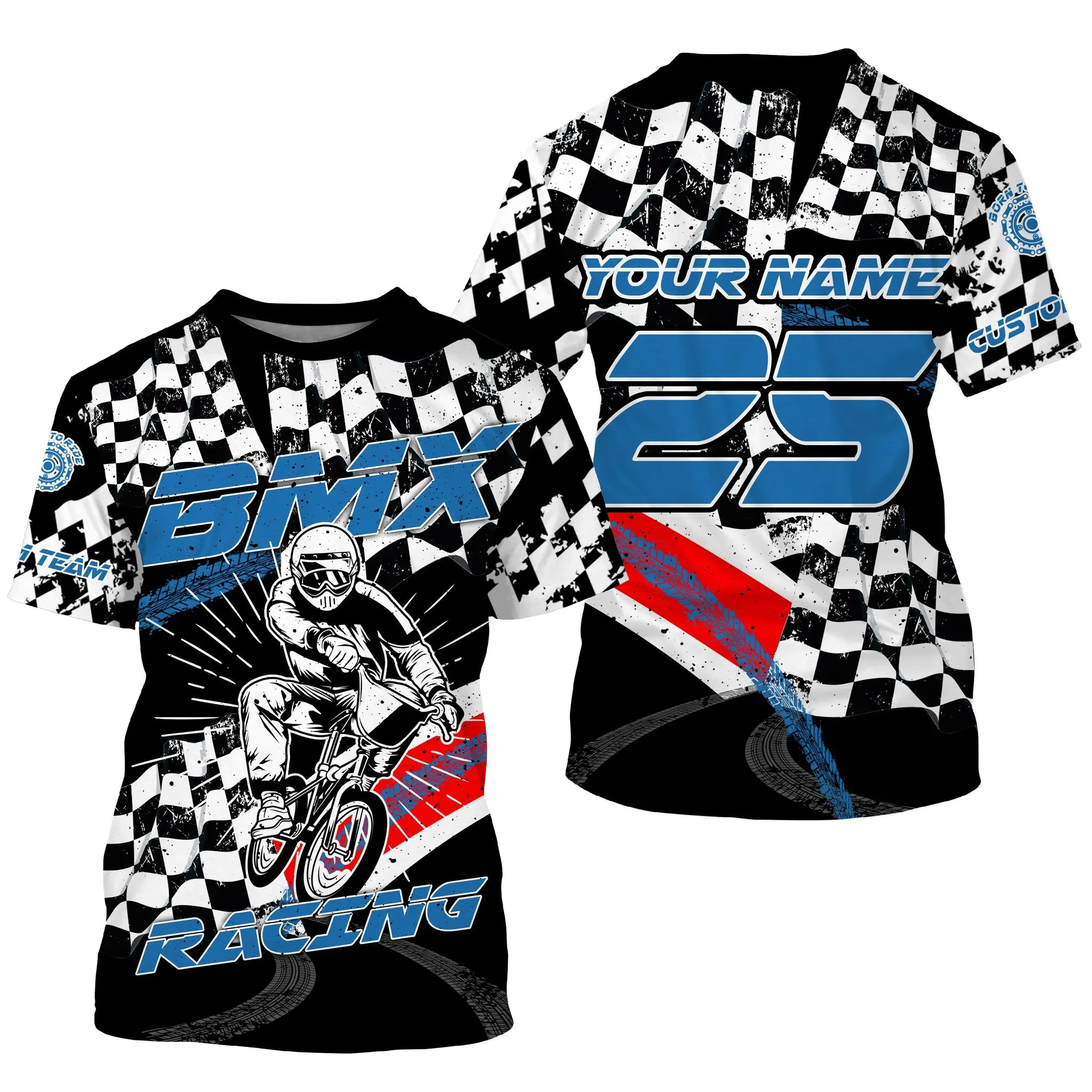 BMX Jersey Checkered Flag BMX 3D Long Sleeve Shirt Mens Boys Bicycle Motocross Gear Cycling Clothes