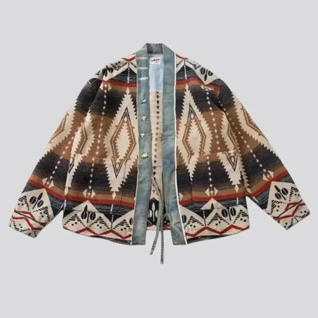 Boho oversized men's jean chore jacket