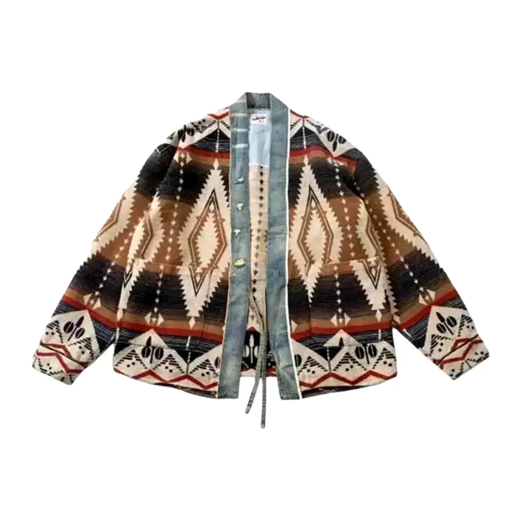 Boho oversized men's jean chore jacket