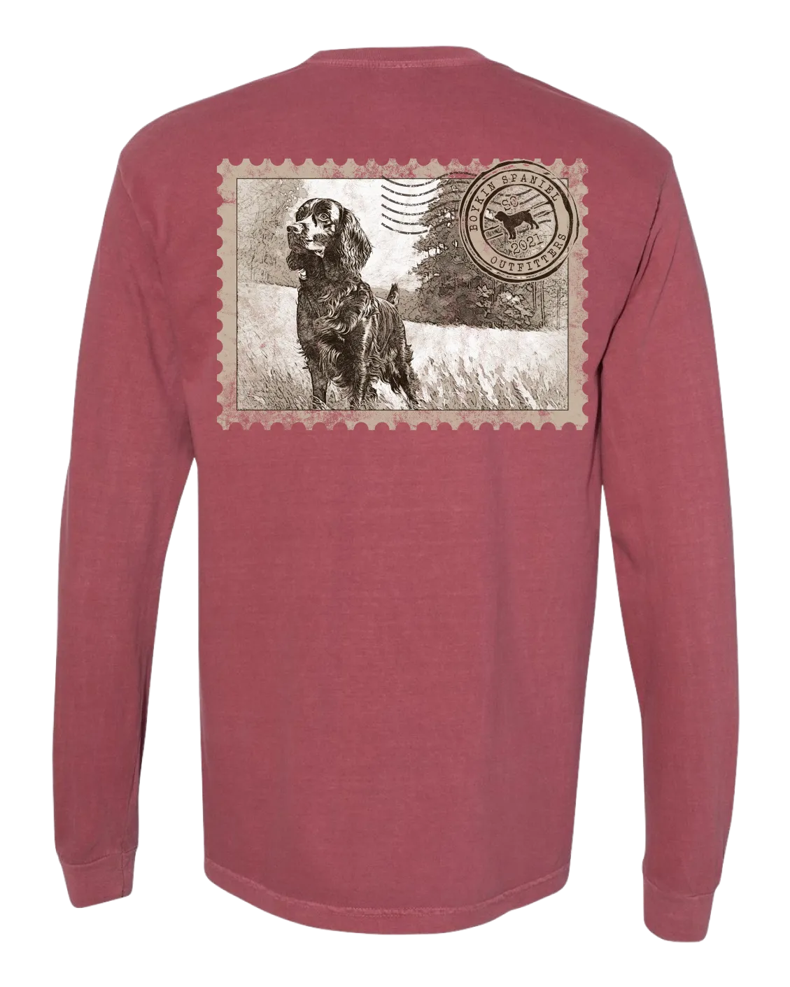 Boykin Spaniel 100% Cotton Long Sleeve Pocket Tee - Iconic Boykin Stamp Design