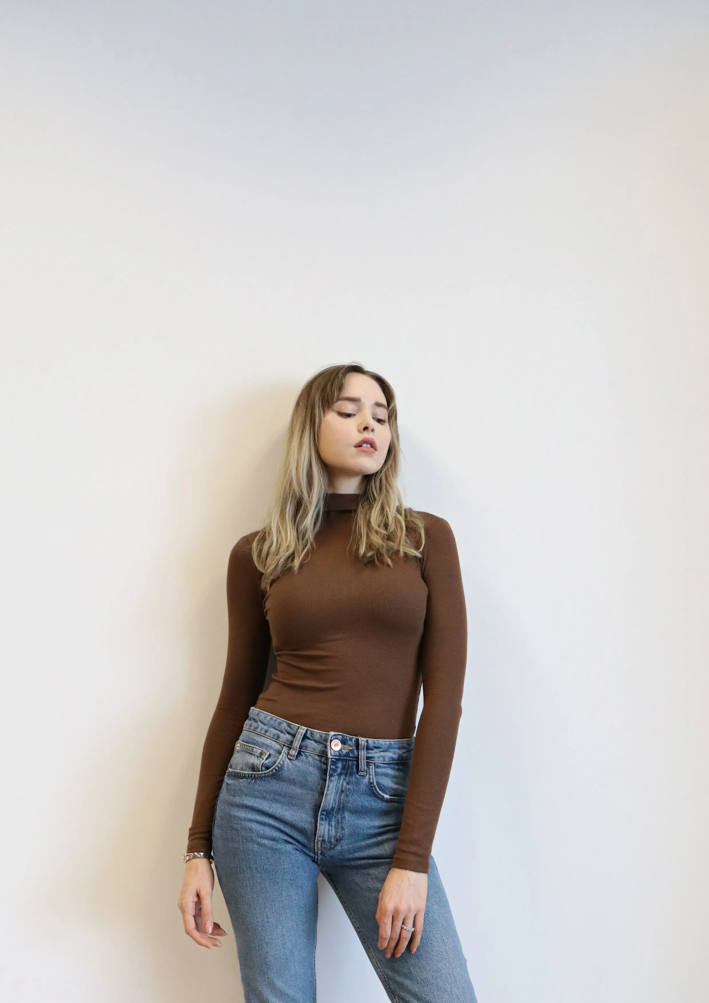 Brown Light Mock Neck