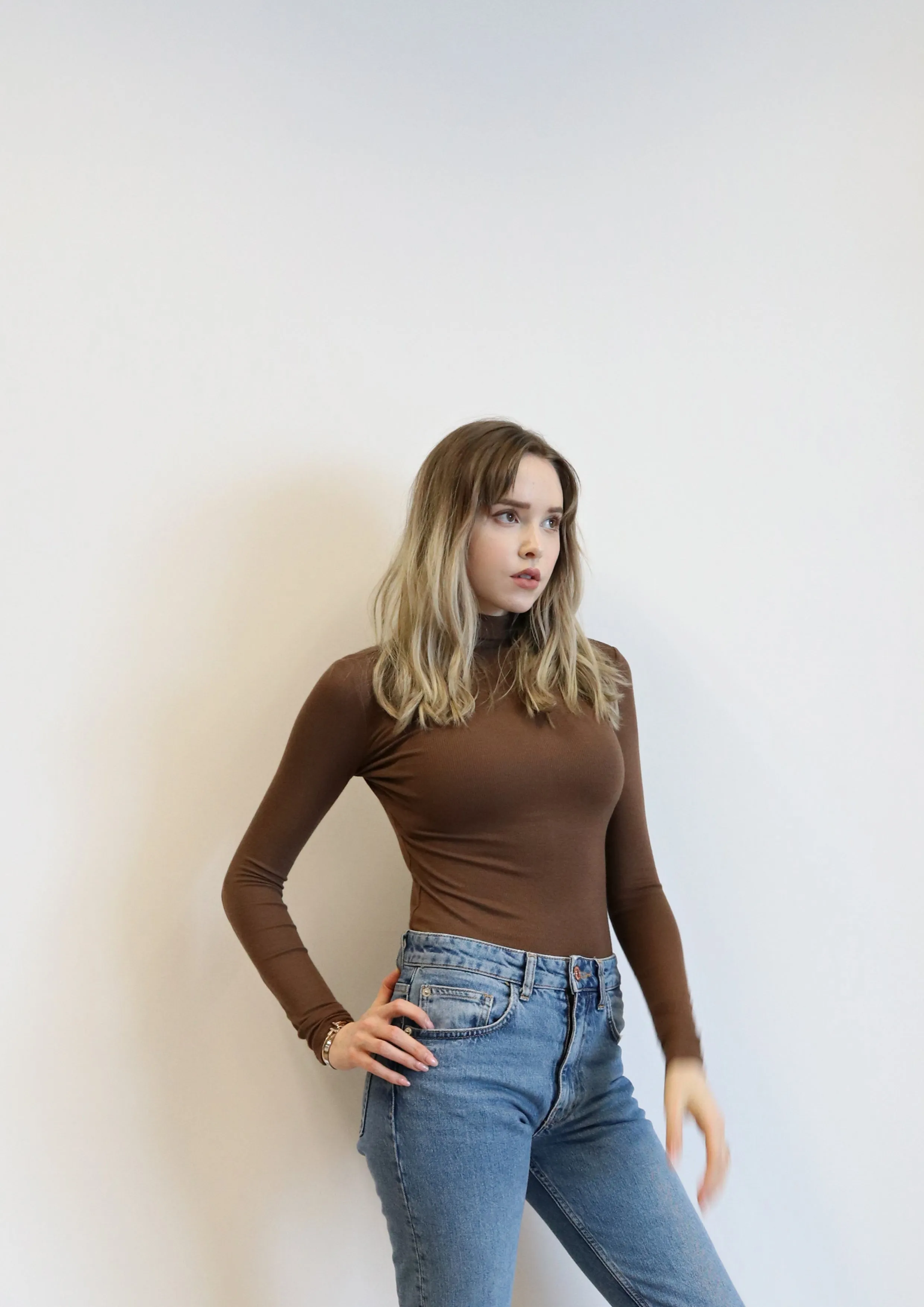 Brown Light Mock Neck