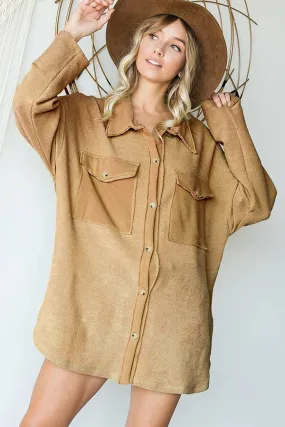 Bucketlist Oversized Shirt Top with Big Chest Pockets