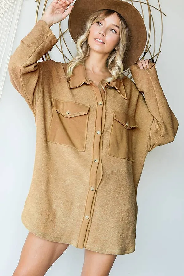 Bucketlist Oversized Shirt Top with Big Chest Pockets