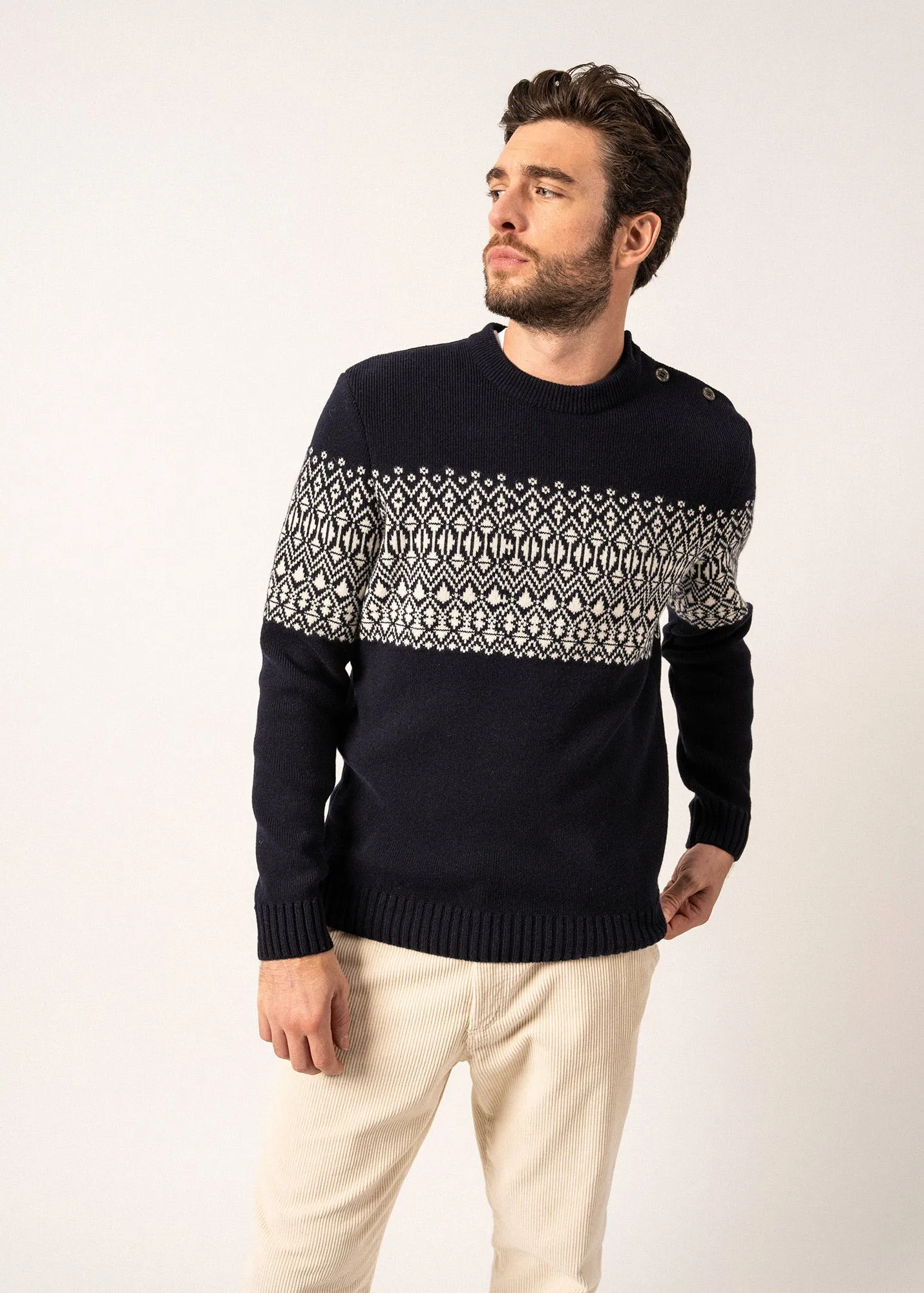 Cancale Escapade Sailor Jumper - jacquard pattern (NAVY/ECUME)