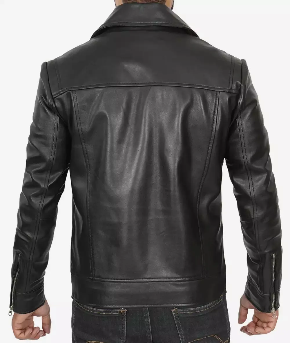 Carter Black Asymmetrical Leather Biker Jacket for Men