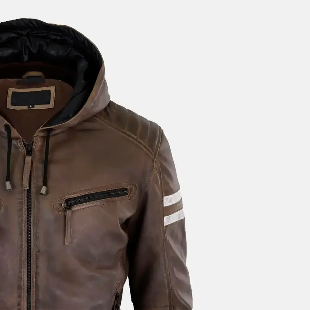 Caspian Men's Real Leather Jacket With Hood