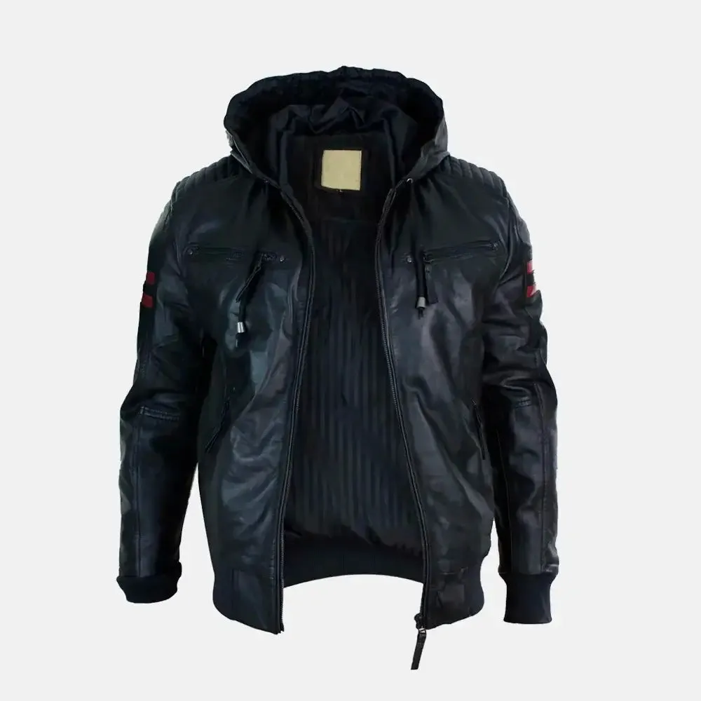 Caspian Men's Real Leather Jacket With Hood