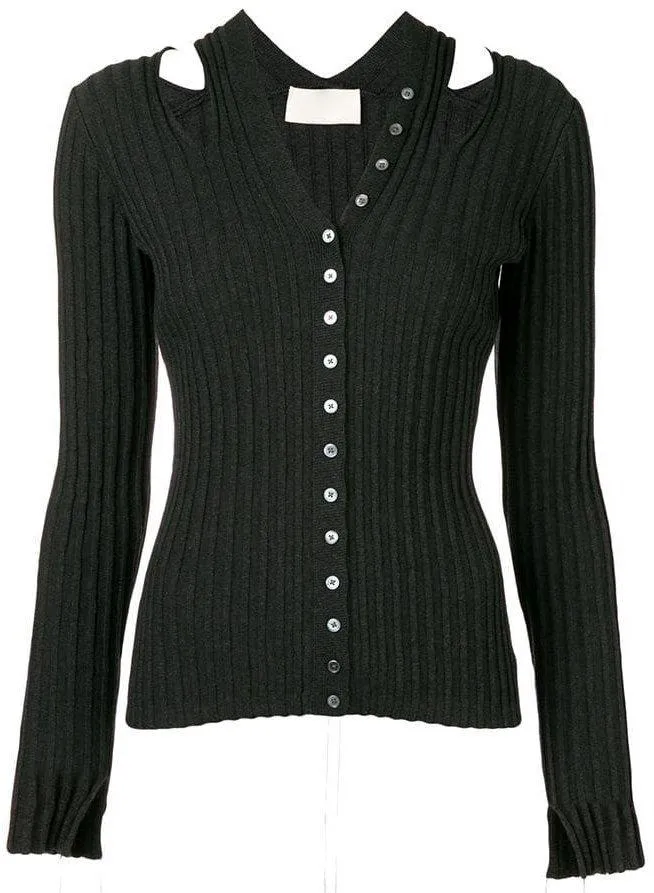 Cut-Out Ribbed Cardigan, Black