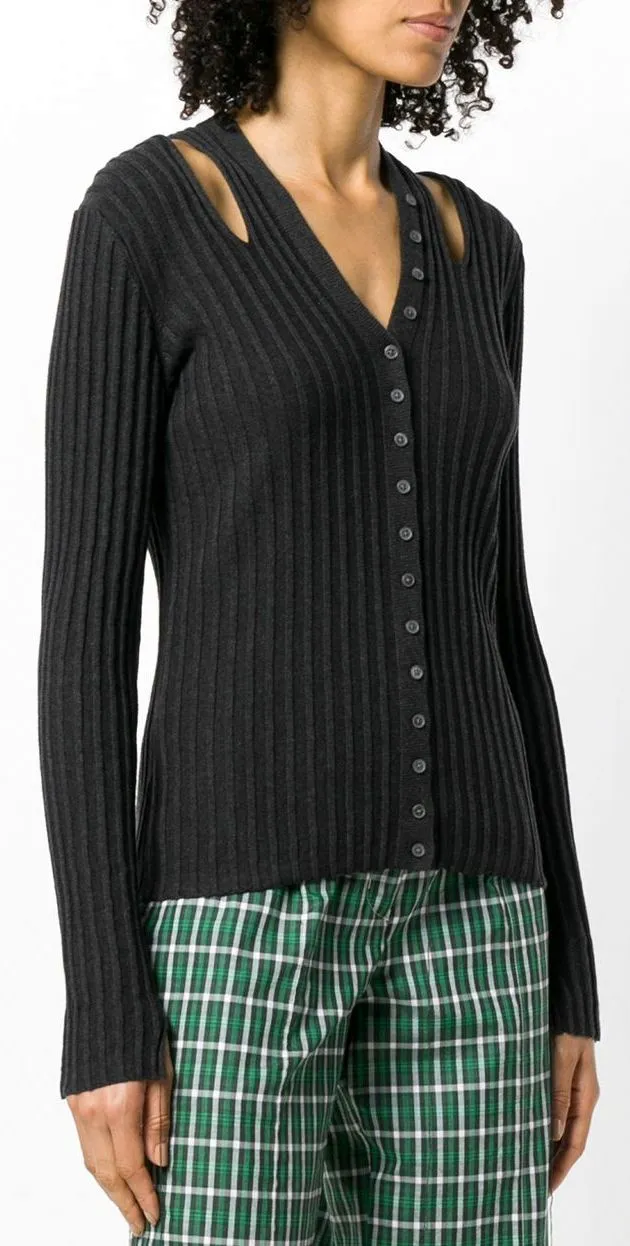 Cut-Out Ribbed Cardigan, Black