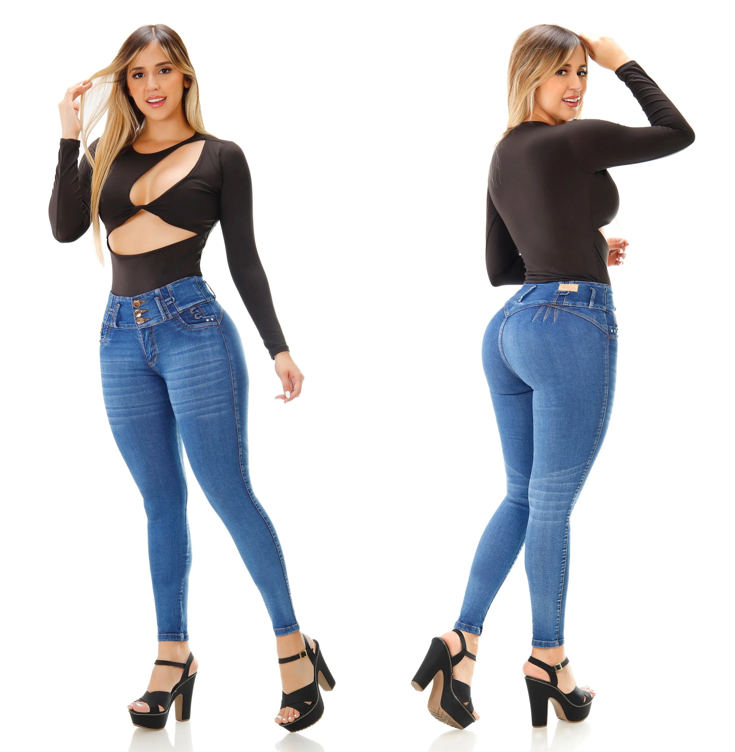 DM Shapewear 3 button Faded blue push up Skinny Jeans