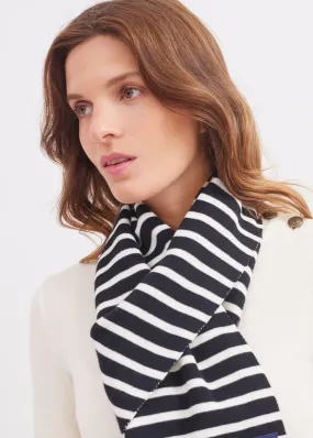 DUGUAY - Striped Scarf in Comfortable Wool Blend (NAVY / IVORY)