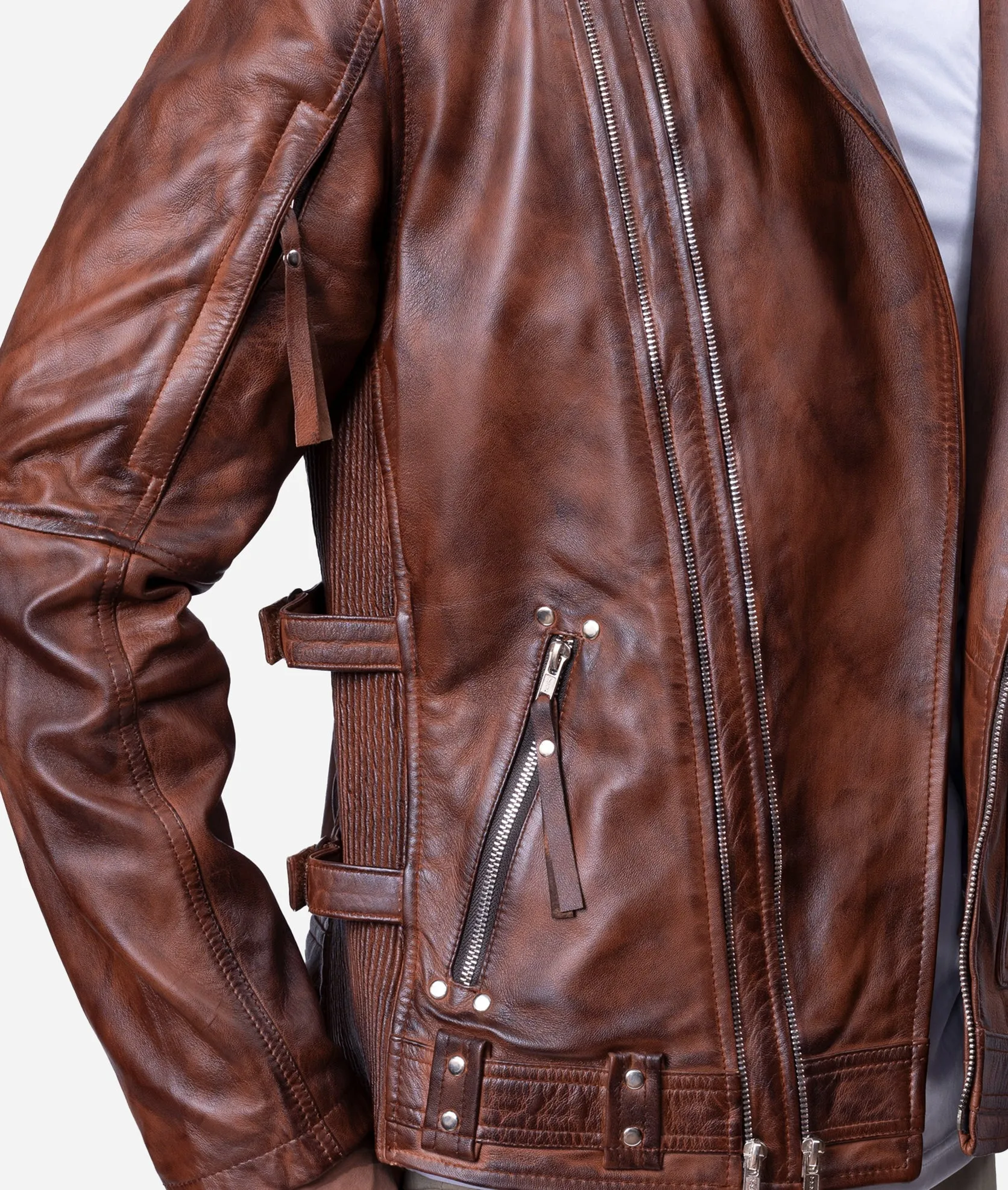 Duncan Brown Biker Leather Bomber Jacket