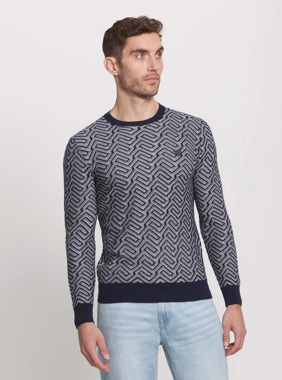 Eco Blue Geometric Print Knit Jumper