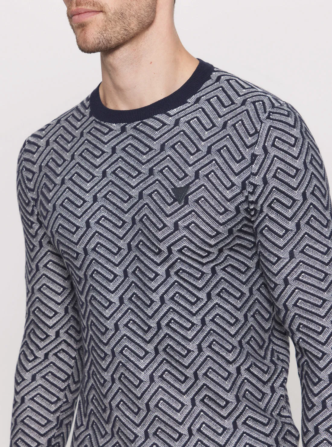 Eco Blue Geometric Print Knit Jumper