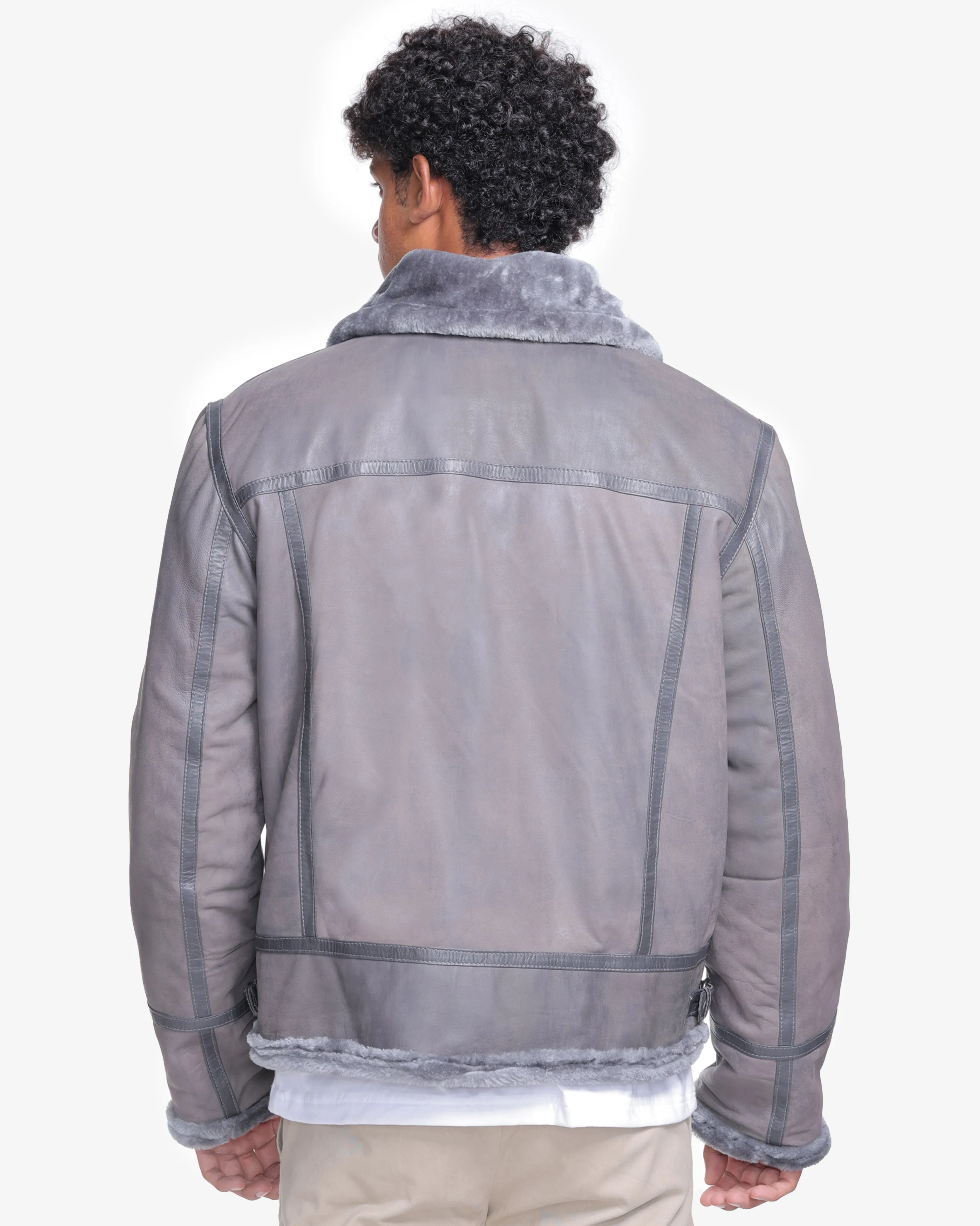 Edgar B3 Grey Leather Bomber Jacket