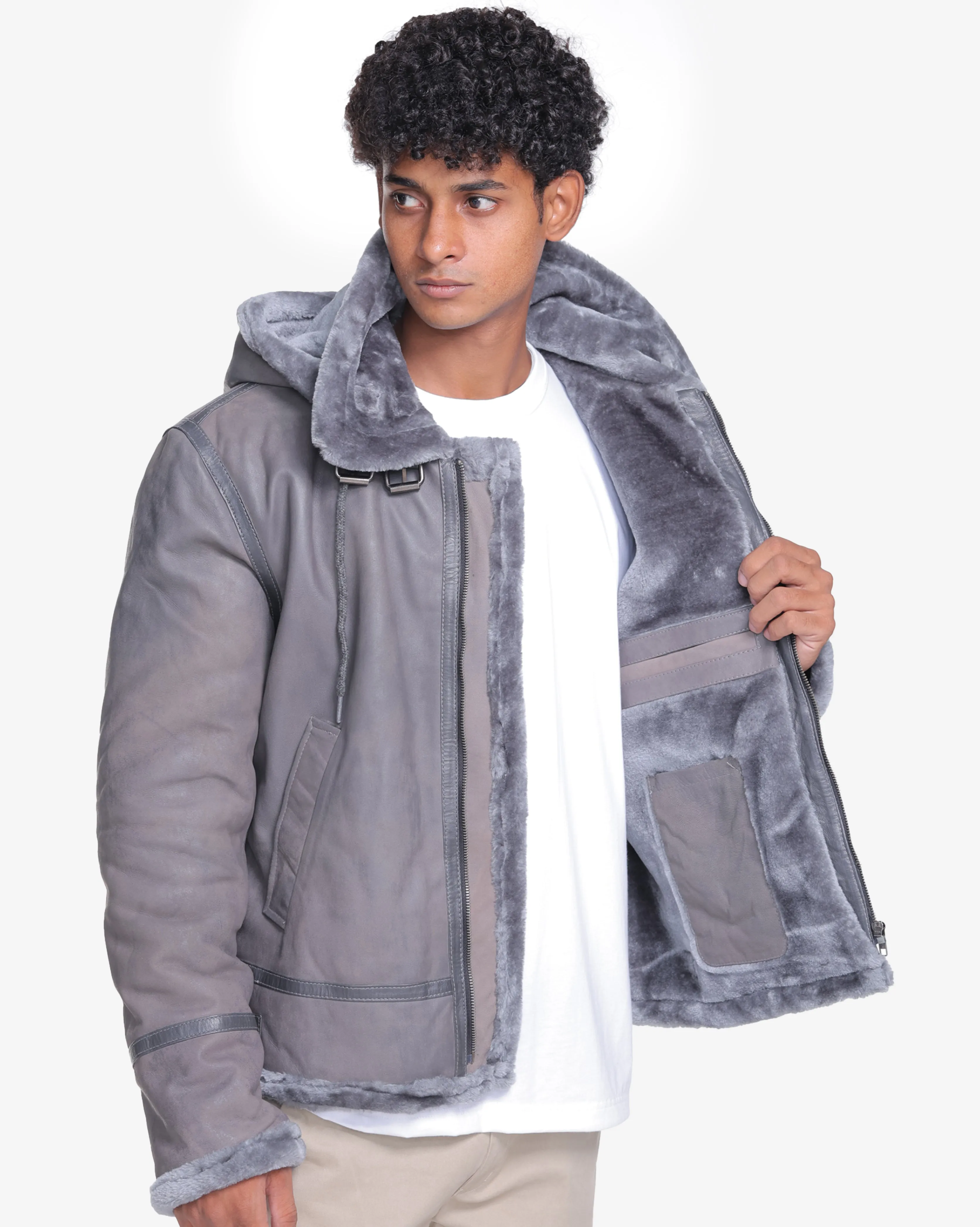 Edgar B3 Grey Leather Bomber Jacket