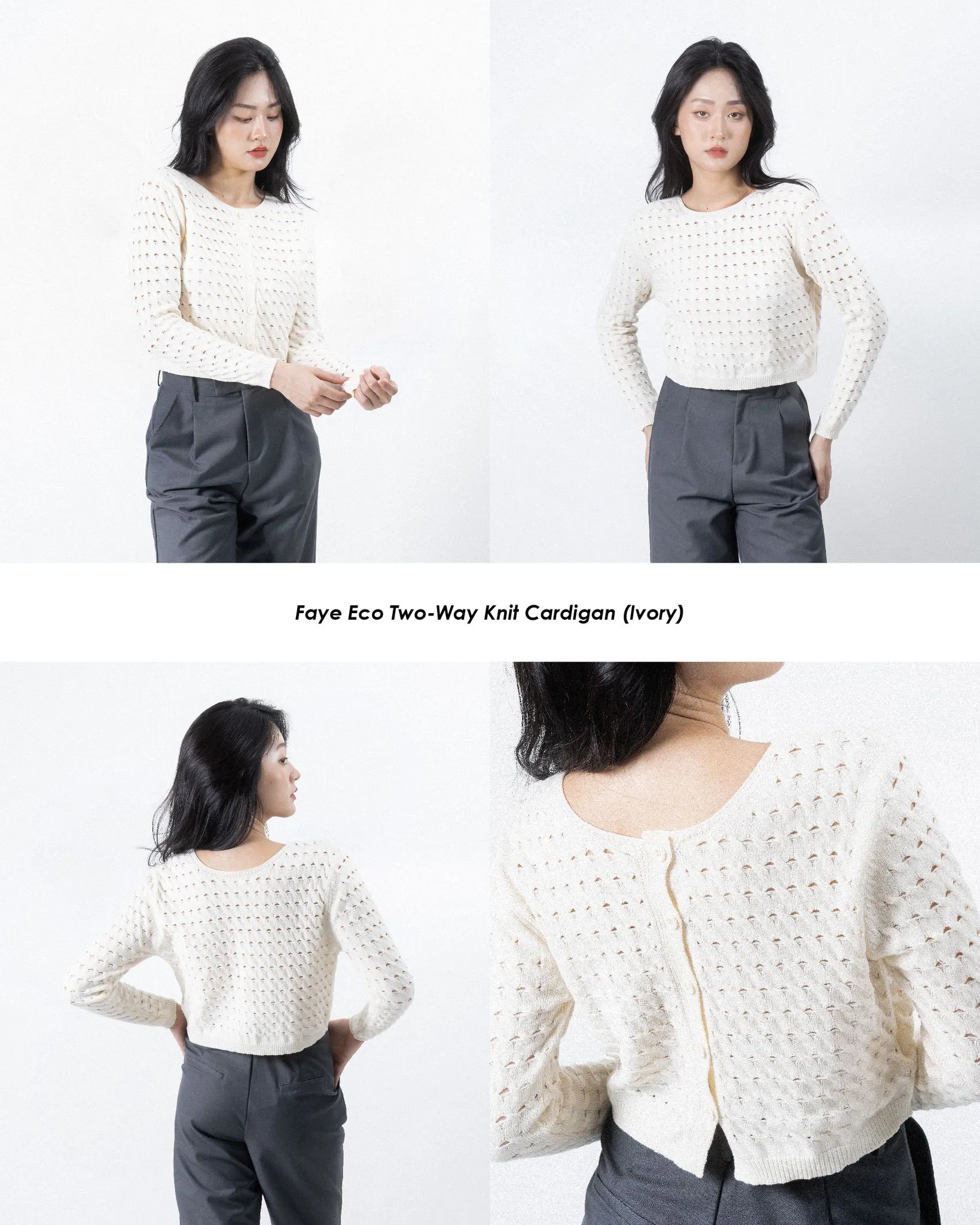 Faye Eco Two-Way Knit Cardigan (Ivory)