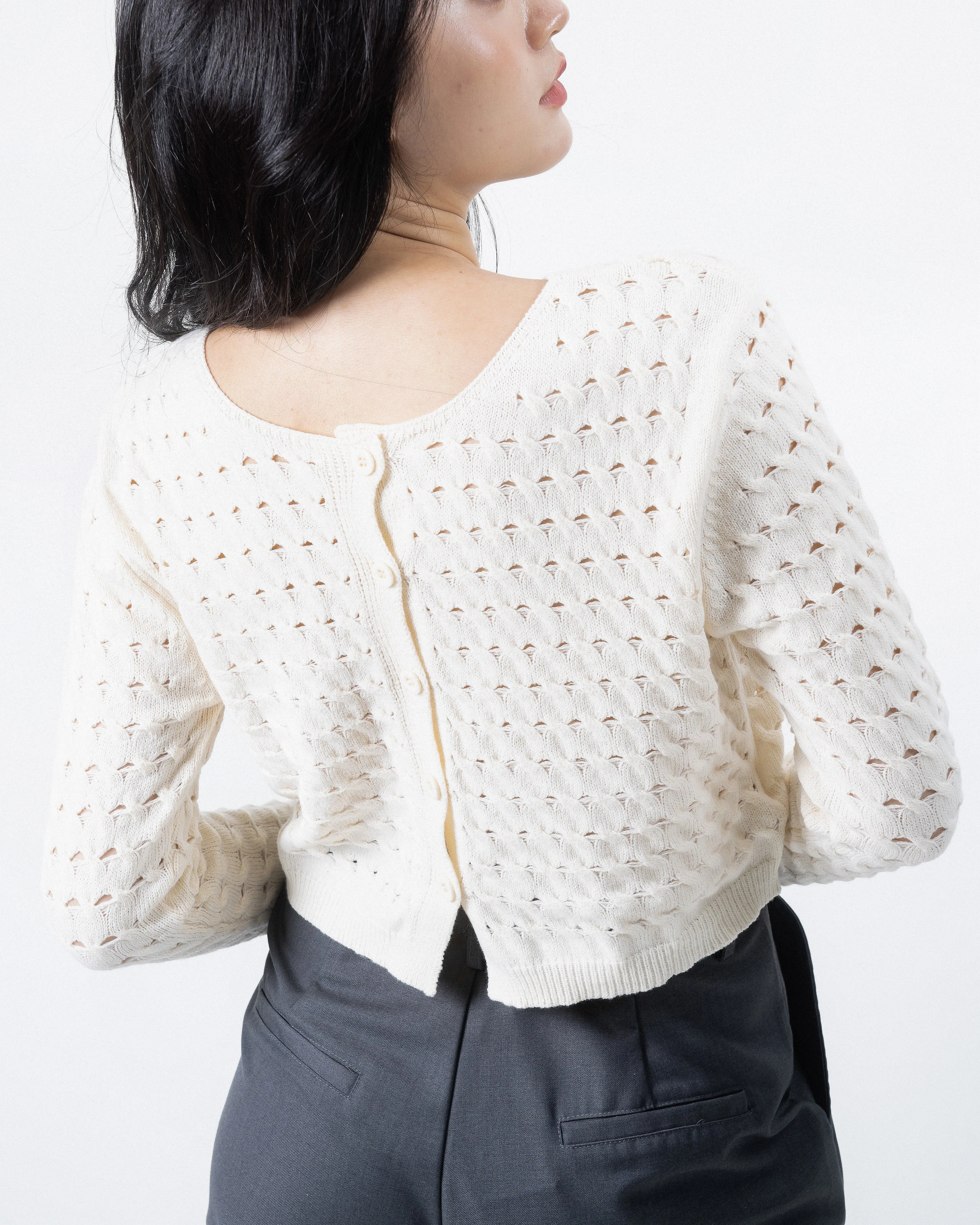 Faye Eco Two-Way Knit Cardigan (Ivory)