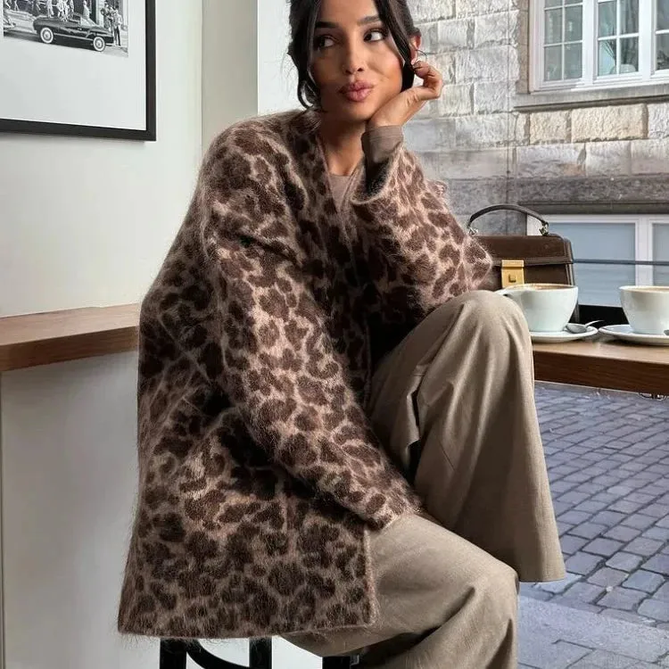 Fiona Fuzzy Leopard Knit Cardigan