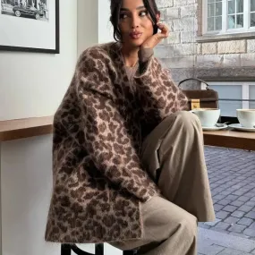 Fiona Fuzzy Leopard Knit Cardigan