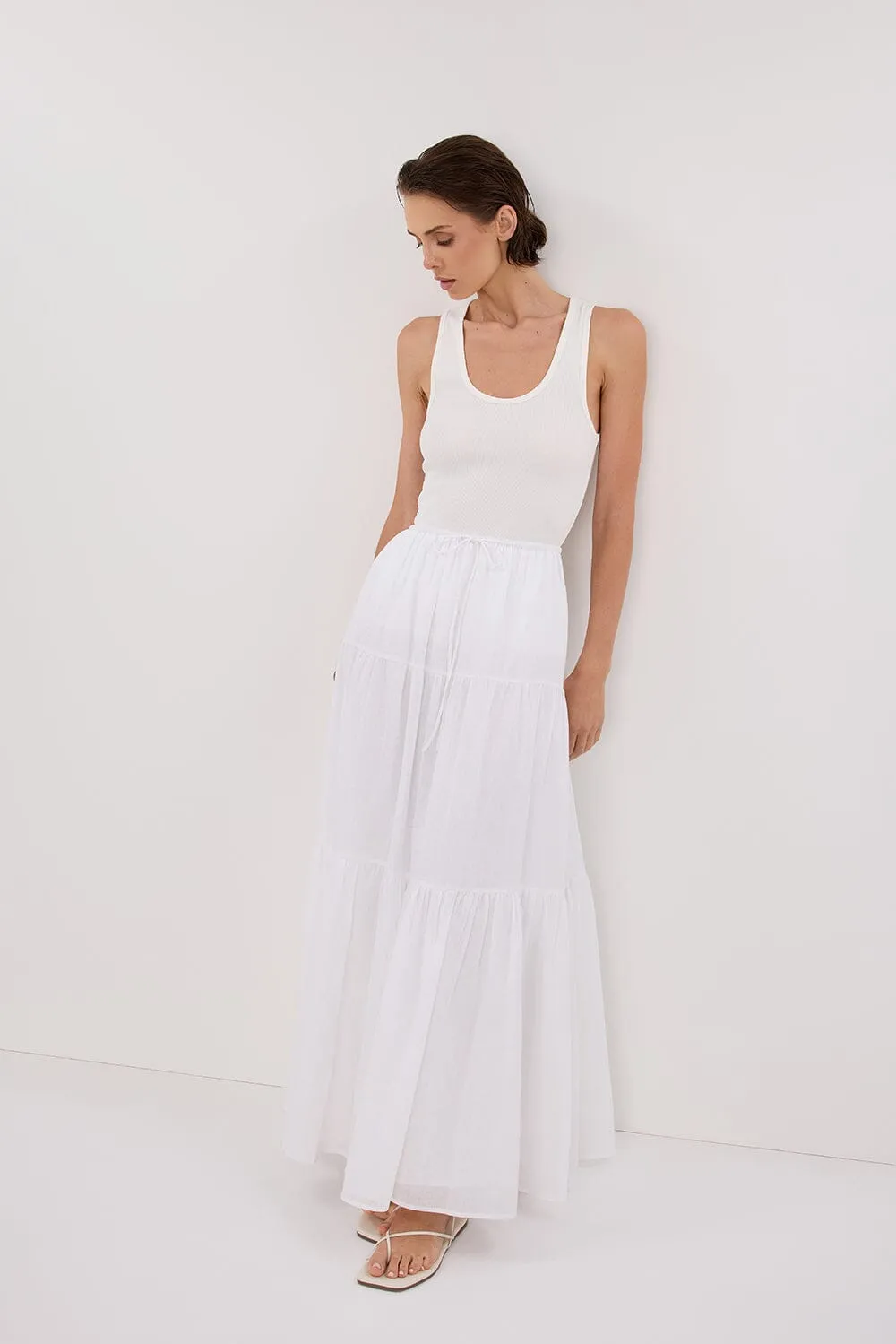 FLETCHER WHITE TIRERED MAXI SKIRT